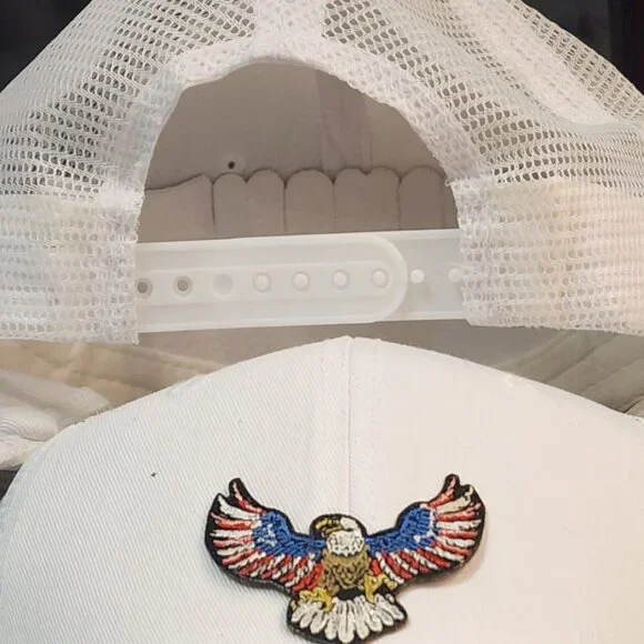 American Bald Eagle Patched White Mesh Trucker Hat - Picture 3 of 3